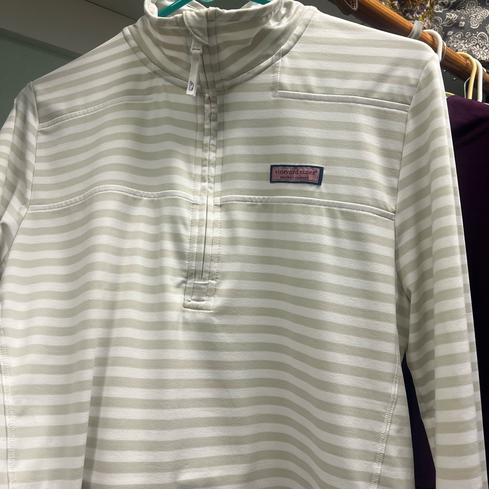 Vineyard Vines Gray and White Striped Pullover